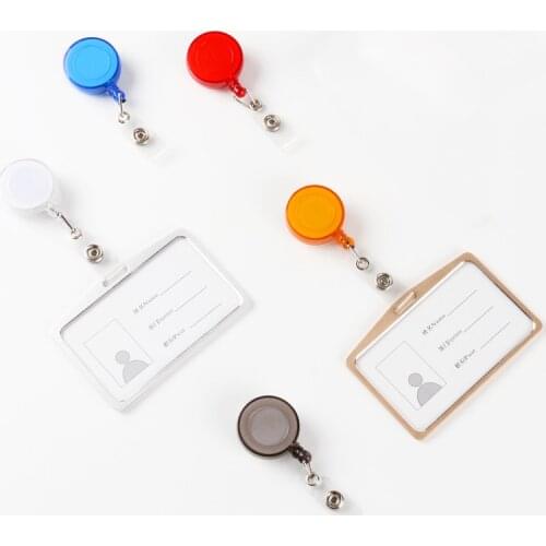 1pc Aluminum Alloy Bank School Business Bus Credit Card Holder with Plastic Badge Reel for Students Worker Office Supplies