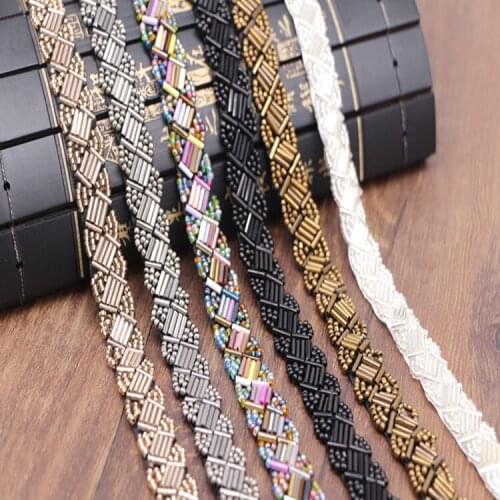 1 Yard/lot 1.5 cm wide heavy manual multi-color beaded lace DIY stage clothing girl headdress beaded accessories AC1057