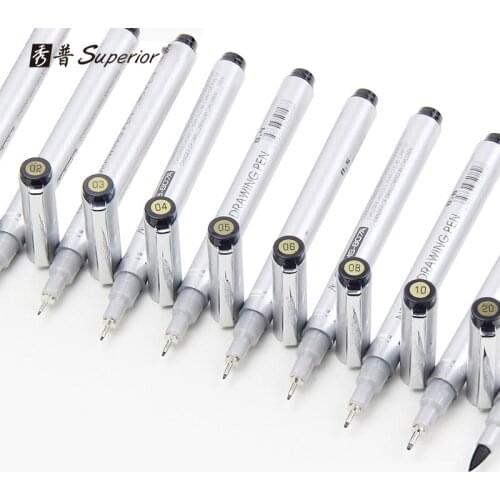 Superior 10pcs/lot Neelde Soft Brush Fine Line Pen Black Sketch Markers Waterproof Drawing Pen 10 Different Size Pigment Liner