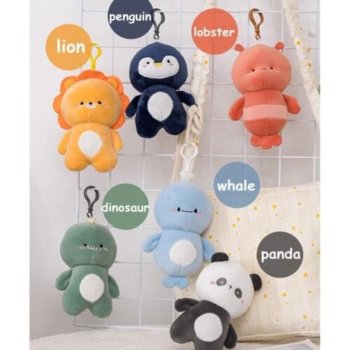 13cm Kawaii Mini Penguin Whale Panda Dinosaur Lion Plush Doll Keychain Pendant Doll Lobster Cute Backpack Doll Bag Pendant Gift