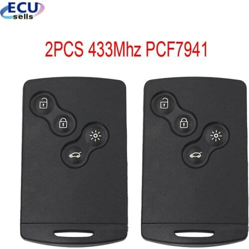 2PCS X New Uncut Remote Key Fob 4 Button 433Mhz PCF7941 for Renault Megane Scenic Laguna Koleos Clio With small key