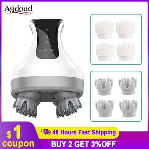 4D Electric Head Massager Magnetic Rechargeable Wireless Electric Scalp Massage Deep Tissue Kneading Vibrating Prevent Hair Loss