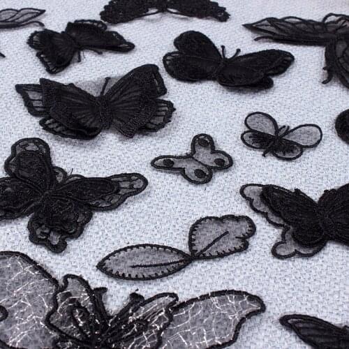 50pcs/lot 3d Butterfly Black Lace Embroidery Patches Clothing Decoration Sewing Accessories Diy Applique