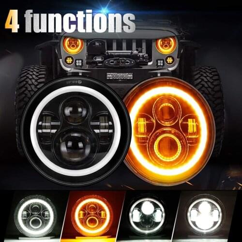 7 Inch LED Headlights DRL Hi/Lo Beam 50W 30W Halo Ring Amber Angel Eye For Niva Motorcycle Lada Offroad 4x4 UAZ 12V 24V