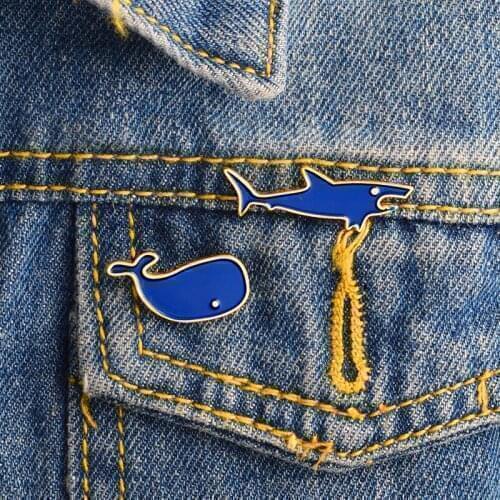 Shark and Whale Ocean Animal Enamel Pins Mini Badge Denim Jeans lapel pins Cartoon Jewelry Gifts Brooches for Kids