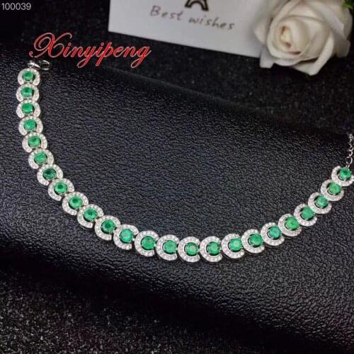 Xin yi peng 925 gold-plated silver inlaid natural emerald bracelets, women bracelet, generous fashion, anniversary gift