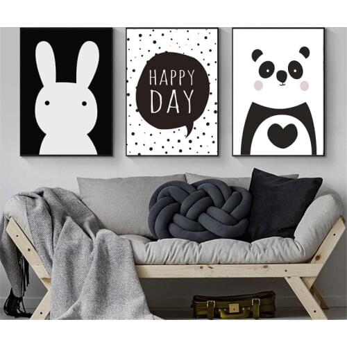 Nursery Canvas Poster Cartoon Rabbit Panda Wall Art Print Minimalist Painting Nordic Decoration Picture Baby Kids Bedroom Decora