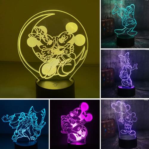 Disney Mickey Minnie Mouse Donald Daisy Duck Children LED Night Light for Bedroom Decoration Acrylic 3D Lamp for Xmas Gifts Toys