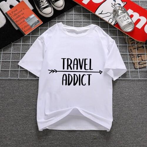 Travel Addict T Shirts Women Stay Wild Letter print Funny graphic tees women Fashion Soft Casual White T shirts Tops