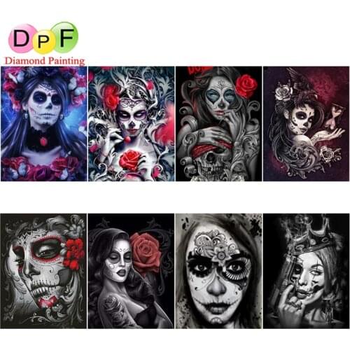 DPF Full Square/Round Diamond Painting Skull Girl Diamond Embroidery Cross Stitch Mosaic Handicraft Art Hobby Wall Painting