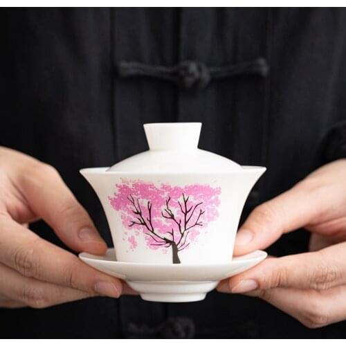 Porcelain 9cm Cherry Tea Cup Ceramic Teaset Chinese Kung Fu Teacup Discolor Minimalist Style Home Decor