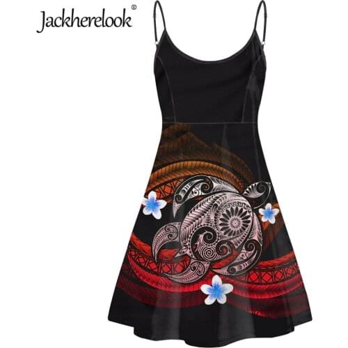 Jackherelook Hawaii Turtle Polynesian Tribal Hibiscus Prints Women Backless Sleeveless Dress Ladies Beach Sundress Party Dresses