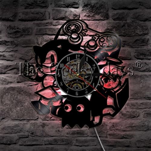 Gamepad Controller Vinyl Record Wall Clock With LED Backlight Vintage Action Game Video Game Home Decor LED Hanging Lamp