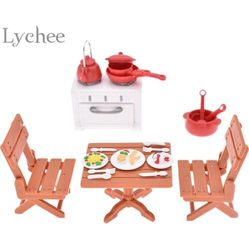 Lychee Life Mini Plastic Dining Table Sets Doll House Cupboard Miniatures Decoration Dollhouse Models Gift for Kids