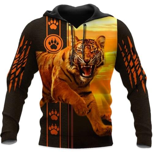 Fashion Retro Hoodies Beautiful Tiger Sweatshirt 3D print Unisex casual Zip Hoodie casual Street hip hop Hoodie