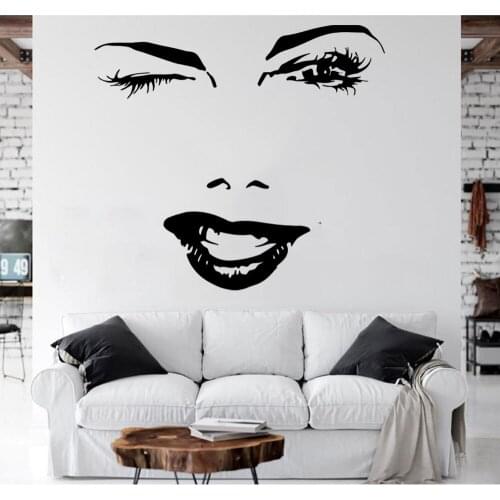 Beautiful Woman Face Winks Sexy Lips Girl Wall Decal Beauty Makeup Nail Eye Eyelash Spa Salon Wall Sticker Vinyl Shop Decor