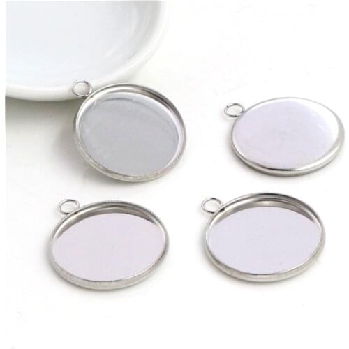 No Fade ) 10pcs 20mm Inner Size Stainless Steel Material Simple Style Cabochon Base Cameo Setting Charms Pendant Tray (D3-31)