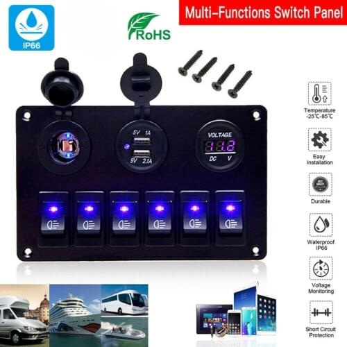 New 6 Gang Toggle Circuit Waterproof 12V LED Marine Switch Panel for Car Boat Marine