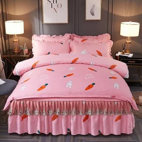 New Kawaii Korean Version Of Double Skirt, Bedding, Duvet Cover, Comfortable Thick Lace Pillow Case, Large Lace Cover 4 Pcs Set