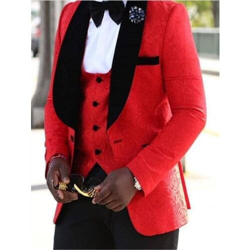 New Classic Men’s Suit Smolking Noivo Terno Slim Fit Easculino Evening Suits For Men Red Jacket With Black Pant Peaked Lapel Wed