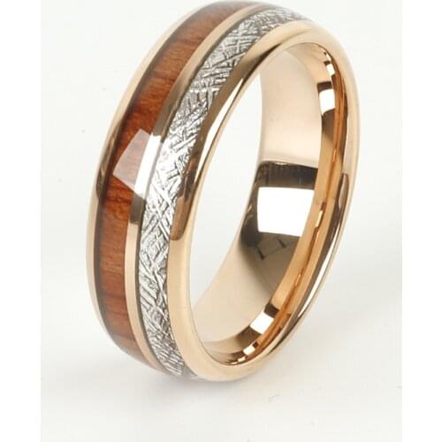 Wholesale Designer red wood tungsten carbide ring jewelry 8mm rose gold color promise wedding band fashion finger rings