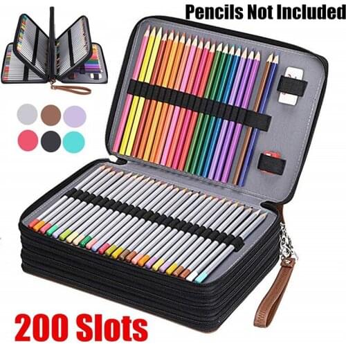 200 Slot Portable Colored Pencil Case Holder Waterproof Large Capacity PU Leather Pencil Bag Box For Student Gifts Art Supplies