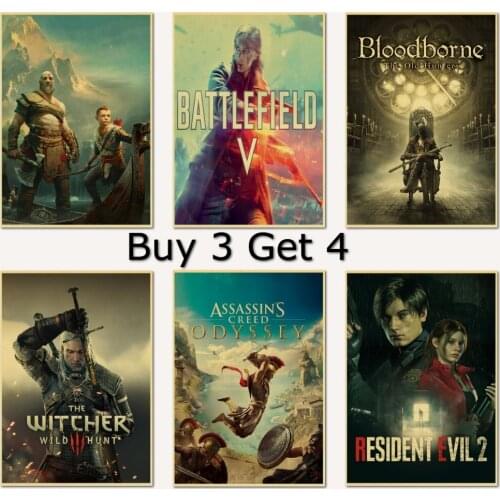 24 Kinds Game Series Retro Poster Kraft Paper Bar Cafe Home Decor High Quality Art Painting Game Fans Collection