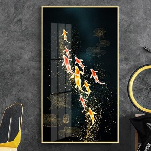 Canvas Print Poster Koi Fish Feng Shui Carp Lotus Pond Golden Pictures Painting Wall Art for Living Room Modern Home Decor