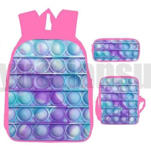 3D Funny Family Game Pink POP It Backpack Anime Pop Fidget Rainbow Push Bubble Teenager 3 Pcs/Set Laptop Bag Back To School