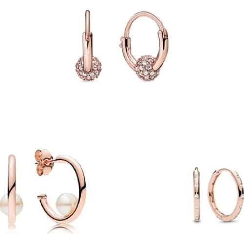 925 sterling silver Pandora earrings sparkling rose gold hoop earrings womens wedding accessories