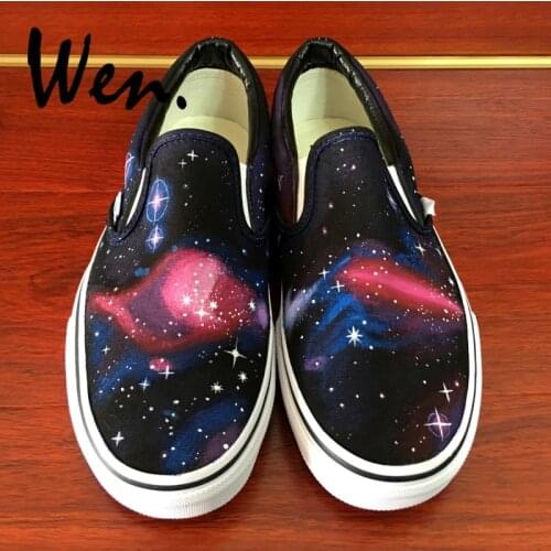Wen Original Design Custom Hand Painted Shoes Galaxy Space Nebula Starlight Slip On Black Canvas Type Shoes Outdoor Sneakers