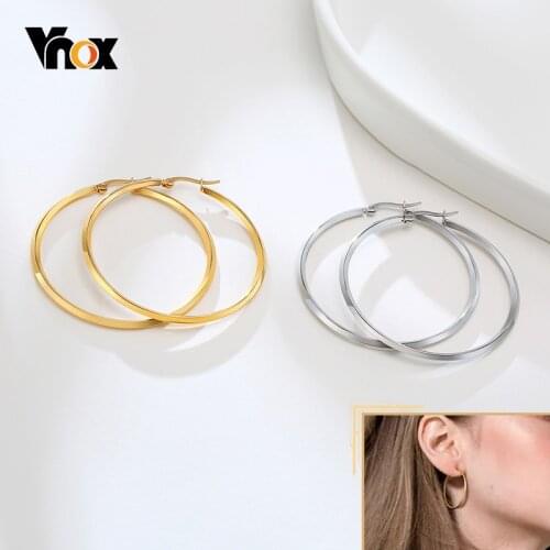 Vnox Minimalist Large Hoop Earrings for Women, Anti Allergy Stainless Steel Big Circle Round Ear Gift Jewelry