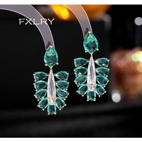 FXLRY Gorgeous Fashion Green Zircon Summer Elegant Drop Earring for Women For Women Fashion Jewelry