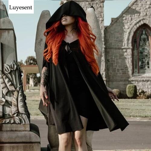 Black Punk Women Oversize Hooded Trench 2020 Lady Lace-up Bust Dark Plus Size Coat Cloak Gothic Rock Street Vampire Lolita Top