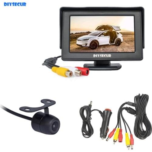 DIYSECUR 4.3" LCD Display Rear View Car Monitor Waterproof HD Reverse Backup Car Camera Rear View Camera Parking System