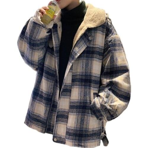 Winter Hong Kong wind lamb wool coat cotton coat mens Korean version of the trend thick plus velvet cotton plaid cotton coat