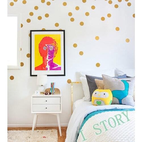 Gold Polka Dots Wall Stickers for Living Room Bedroom Removable Wallpaper Childrens Kids Room Home Decoration
