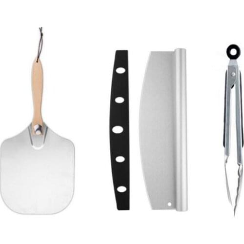 1Set Aluminum Pizza Peel with Foldable Wood Handle Custom Pizza Shovel Paddle Outdoor Baking Pastry Tools