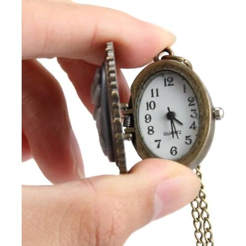 1pc Men Women Pocket Watch Oval Floral Carved Case with Chain LXH