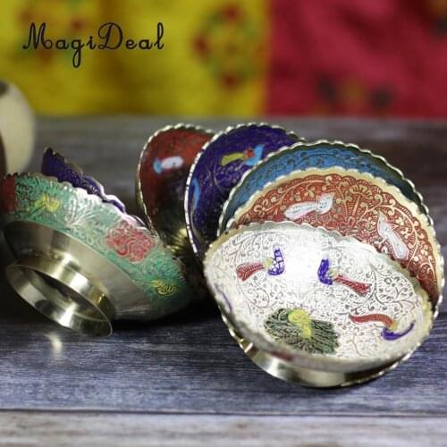 1pcs Nepal Local Customs Hand Painting Fruit Tray Serving Food Dish Fine Copper Diameter 4 inch