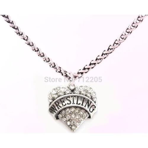 New Arrival 10pcs Lobster Claw Wheat Link Necklace Chain with Large Clasp with crystal WRESTLING heart necklace