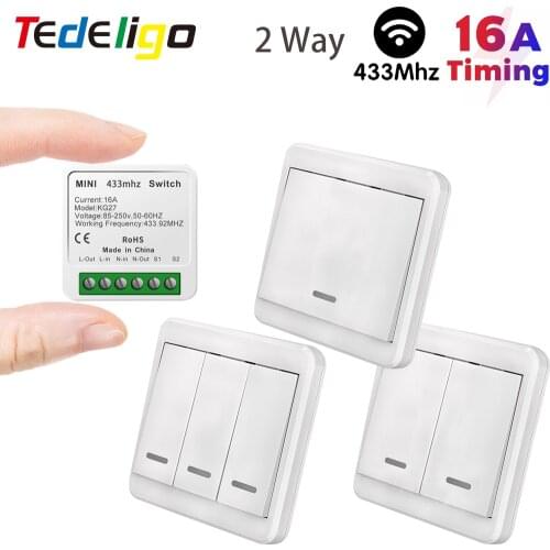 16A Mini Smart Wireless Switch Light 433MHz Relay Timer Module Push Button WallPanel Remote Control 2Way Home Electric LED ONOFF