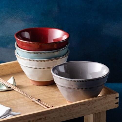 4.5inch Colored Rice Bowl Set Porcelain Dinnerware Home Kitchen Decor Chinese Ceramic Noodle Soup Bowls In Gold Rim Luxury Gifts