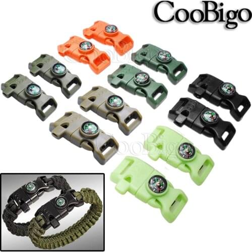5pcs Compass Whistle Buckle With Scraper Colorful Plastic for Outdoor Survival Camping EDC Backpack Bag Paracord Bracelet Parts