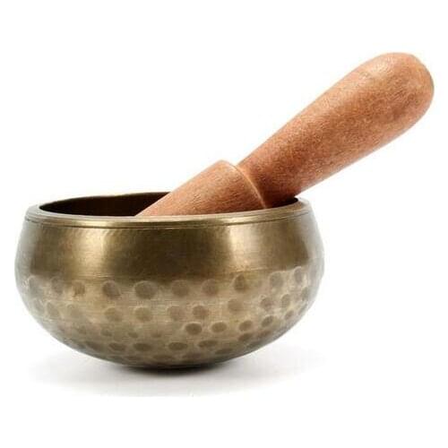 8.6cm Chinese Style Yoga Tibetan Meditation Singing Metal Brass Bowl With Hand Stick Hammered Chakra Art Decor Craft Gifts