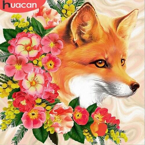 HUACAN Diamond Painting Fox Full Square Round Needlework Diamond Embroidery Animal Mosaic Flower Picture Of Rhinestone Wall Art