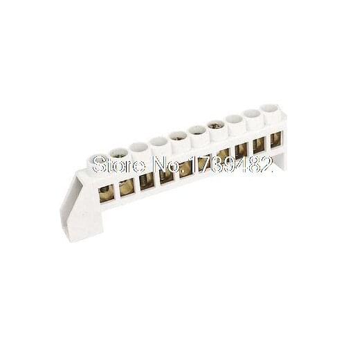 White Bridge Design 10 Position Copper Grounding Strip Terminal Block Connector