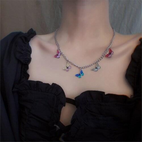 Ins Color 5 Butterfly European American Retro LISA Online Celebrity Small Fresh Personality Choker Clavicle Chain For Woman Girl