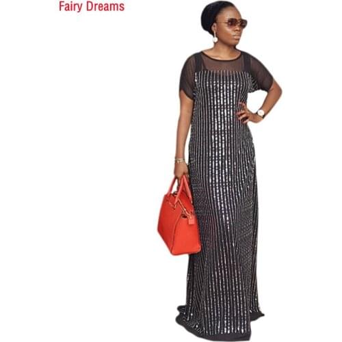 Black Maxi Dress 2021 Sequins Long Dresses African Clothes For Women Party Vestidos Elegantes Para Mujer Robe Africaine Femme