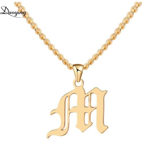 DUOYING Old English Style Custom Capital Initial A-Z Letter Pendant Necklaces Beauty Vintage Font Personalized Necklace